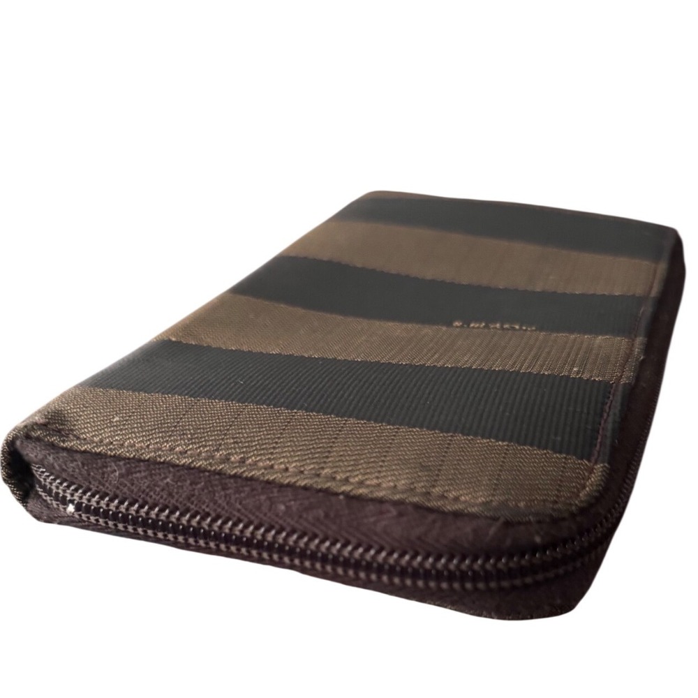 Fendi Pequin Striped Zip Around Continental Wallet Tobacco 2268-30878-098 4x7.5" - Picture 6 of 10